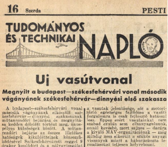 1938 Pesti Napló új vasútv